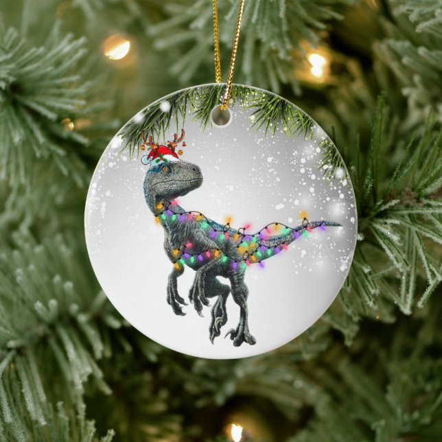 Velociraptor Gift For Dinosaurs Lover Adult Kids Ceramic Ornament (Tree)