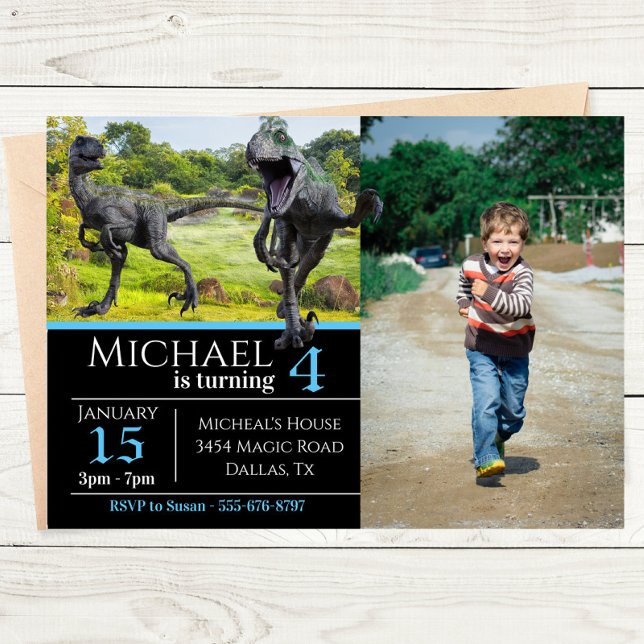Velociraptor Raptor Photo Birthday  Invitation (Creator Uploaded)
