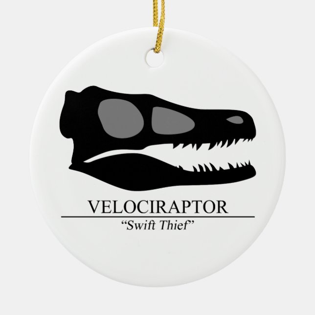 Velociraptor Skull Ceramic Ornament (Front)