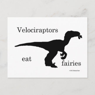 velociraptors eat fairies postcard