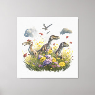 Velociraptors in a Meadow Canvas Print