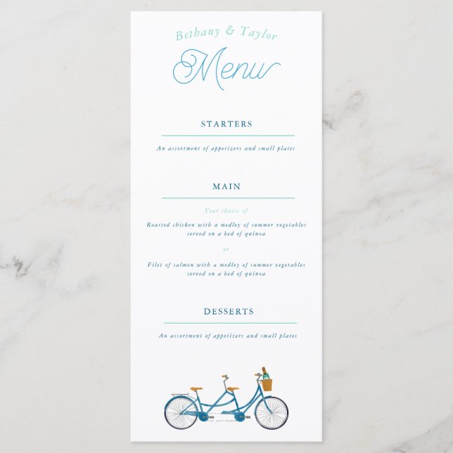 Vélos pour deux aquarelles Menu vélo tandem (Devant)