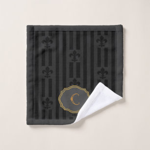 Velours noir Fleur de Lis Linge Monogramme