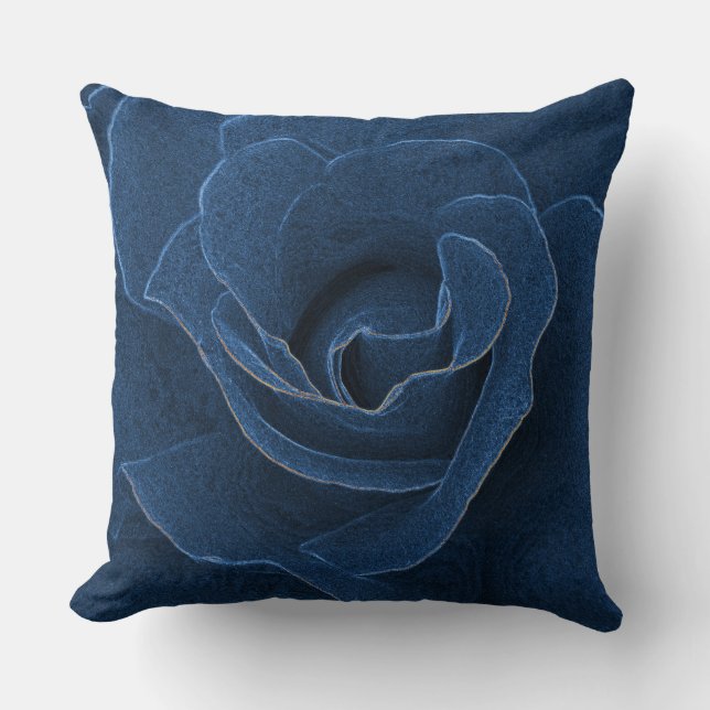 Velvet blue rose throw pillow (Front)