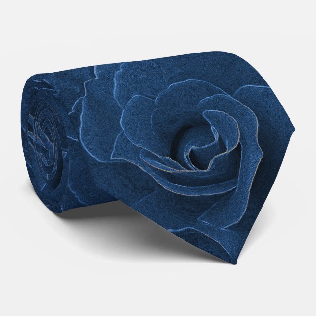 Velvet blue rose tie (Rolled)