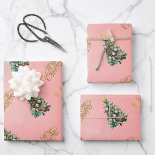 Velvet Blush Pink Christmas Tree Wrapping Paper Sheet