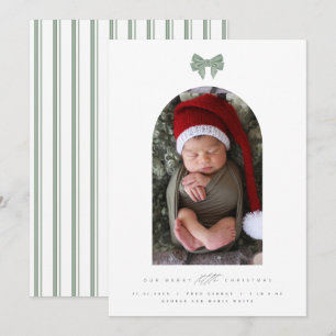 Velvet bow and arched photo New Baby Christmas  Holiday Card