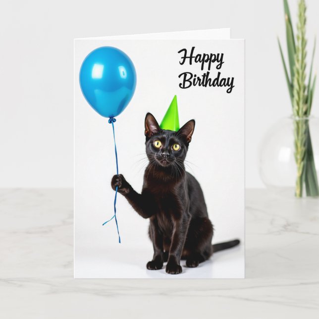 Velvet Cat Party Hat Card (Front)