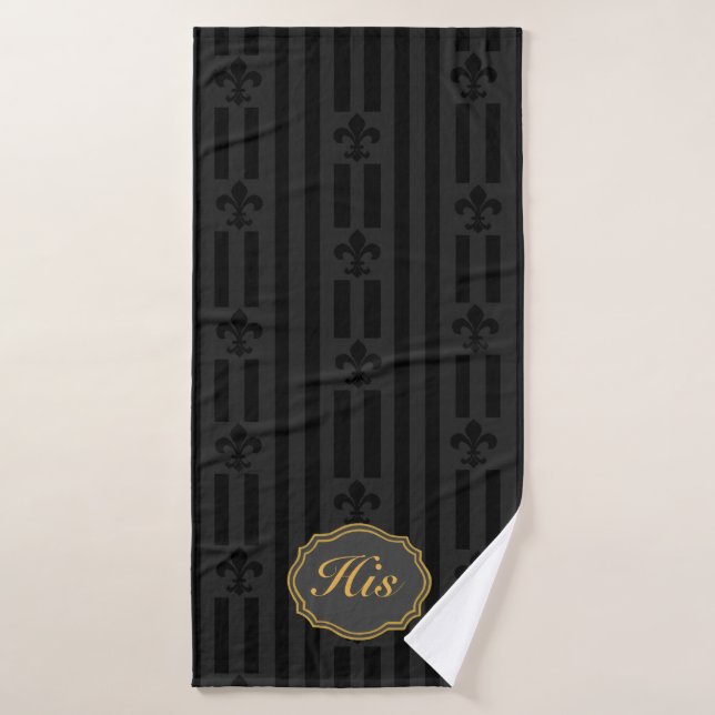 Velvet Fleur de Lis noir (Serviette de bain)
