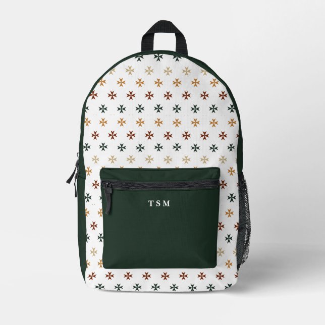 Velvet Forest Cross Pattern Personalized Initial  Printed Backpack (Front)
