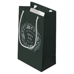 Velvet green white winter berries wreath party small gift bag