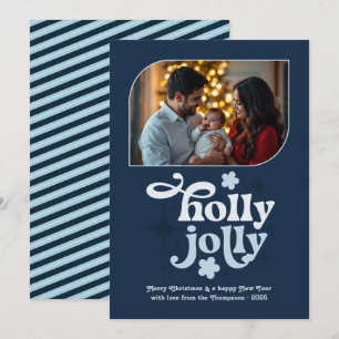 Velvet Ice Modern Blue Christmas Photo Holiday Card