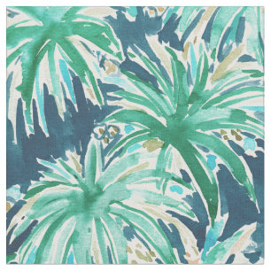 VELVET JUNGLE Tropical Leaves Watercolor Pattern Fabric