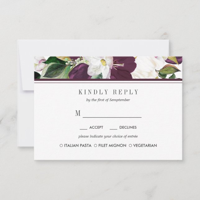 Velvet Magnolia Floral Wedding  RSVP MEAL option (Front)