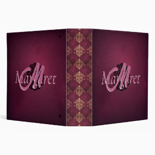 Velvet Maroon Sparkle Merlot Wine Glitter Monogram Binder
