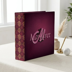 Velvet Maroon Sparkle Merlot Wine Glitter Monogram Binder