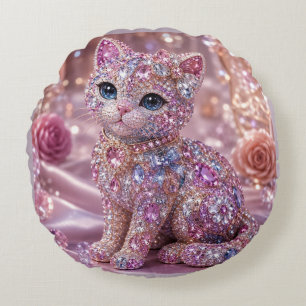 Velvet Night Cat Aesthetic Print Round Pillow