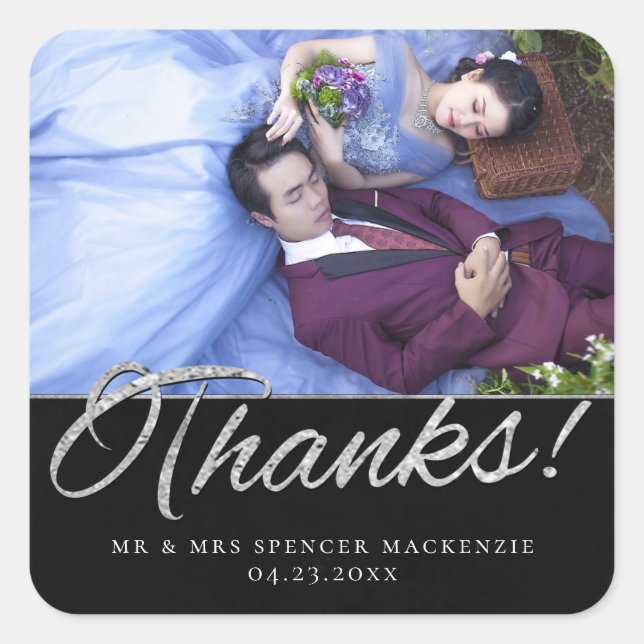 Velvet Onyx Grunge | Vampy Jet Black Thanks Photo Square Sticker (Front)