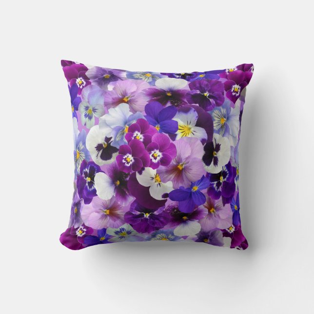 Velvet Pansy Purple Garden Floral Pattern  Throw Pillow (Front)