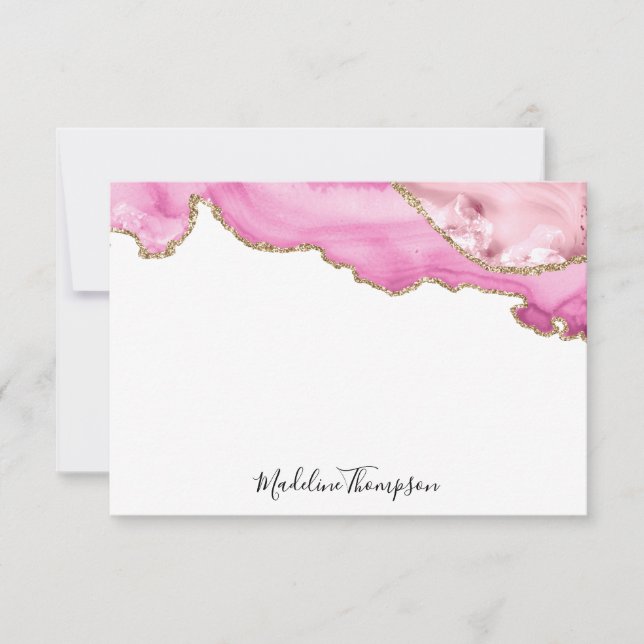 Velvet Pink Agate Geode Script Typography Card (Front)
