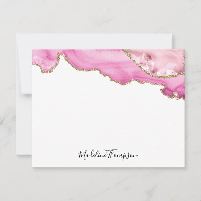 Velvet Pink Agate Geode Script Typography Card (Front)