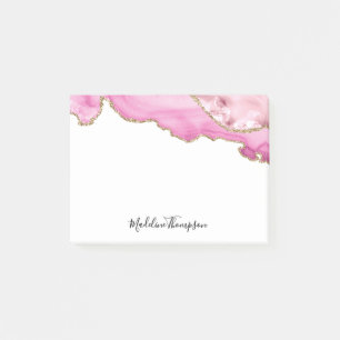 Velvet Pink Gold Agate Geode Script Typography Post-it Notes
