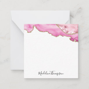 Velvet Pink Magenta Gold Agate Geode Script Square Card