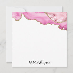 Velvet Pink Magenta Gold Agate Geode Script Square Card