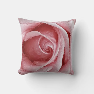 Velvet pink rose with raindrops throw pillow