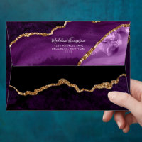 Velvet Purple Gold Agate Geode Script Address