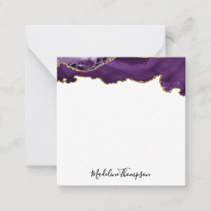 Velvet Purple Gold Agate Geode Script Square 2 Card