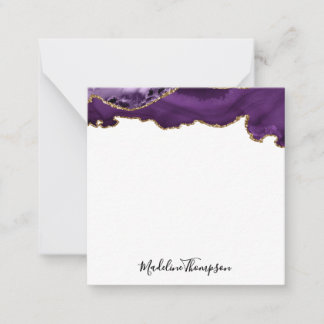 Velvet Purple Gold Agate Geode Script Square 2 Card