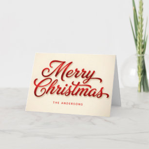 Velvet Red Retro Script Merry Christmas Holiday Card