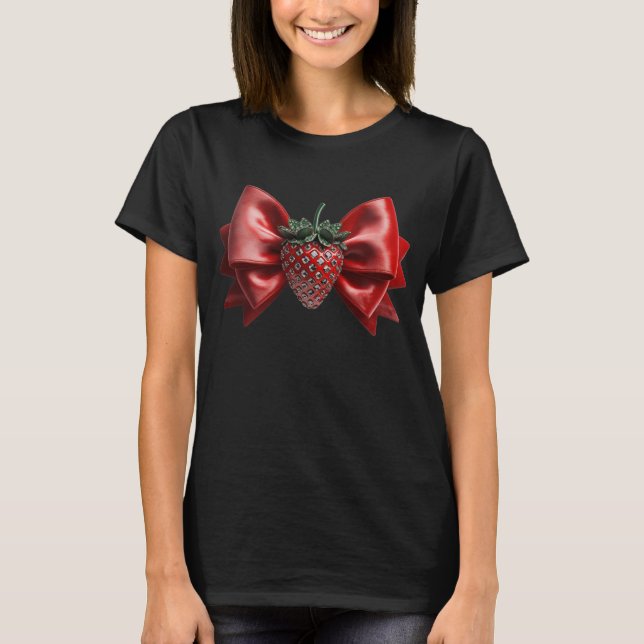 Velvet strawberry bow T-Shirt (Front)