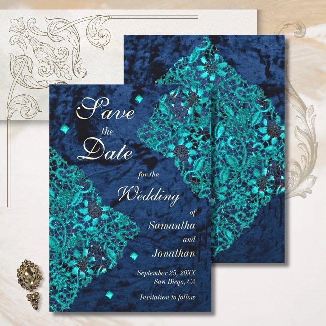 Velvet Teal and Navy Luxury Wedding Save The Date (Creator Uploaded)