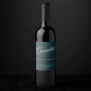 Velvet Teal Grunge Deep Emerald Green Thank You Wine Label