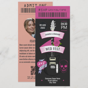 Velvet Thunder Rock ’n’ Roll Wedding Ticket Invitation