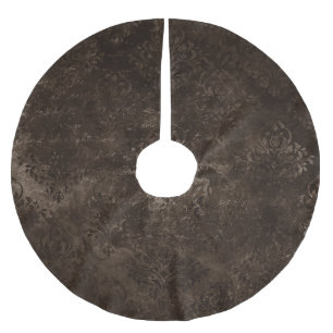 Velvety Bronze Damask   Brown Baroque Grunge Brushed Polyester Tree Skirt
