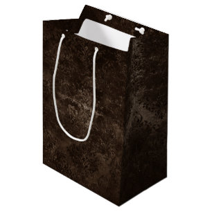 Velvety Bronze Damask Brown Baroque Grunge Medium Gift Bag