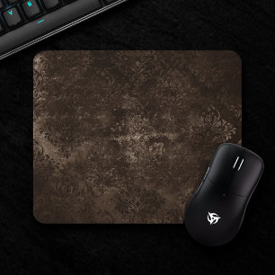 Velvety Bronze Damask Brown Baroque Grunge Mouse Pad