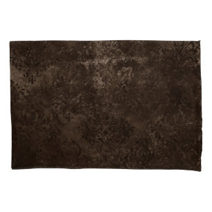Velvety Bronze Damask Brown Baroque Grunge Pillowcase