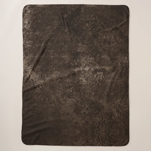 Velvety Bronze Damask | Brown Baroque Grunge Sherpa Blanket (Front)