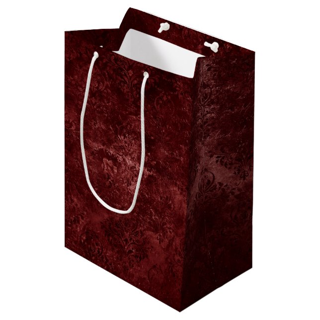 Velvety Henna Damask | Red Distressed Grunge Medium Gift Bag (Front Angled)