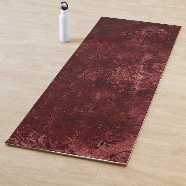 Velvety Henna Damask | Red Distressed Grunge Yoga Mat (In Situ)
