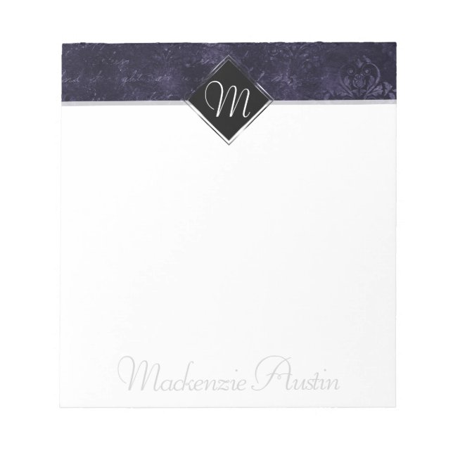 Velvety Indigo Damask | Midnight Grunge Baroque Notepad (Front)