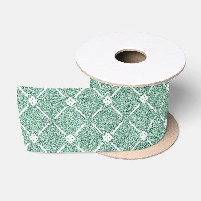 Velvety Lattice Pattern in Mint Green Satin Ribbon (Spool)