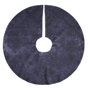 Velvety Midnight Damask Indigo Purple Grunge Brushed Polyester Tree Skirt