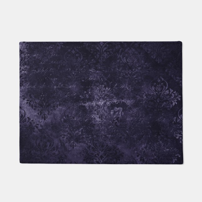 Velvety Midnight Damask | Indigo Purple Grunge Doormat (Front)