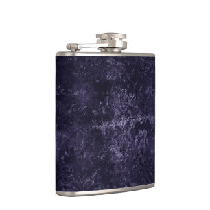 Velvety Midnight Damask Indigo Purple Grunge Hip Flask