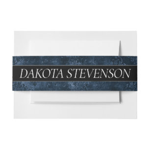 Velvety Navy Damask   Dark Blue Grunge Baroque Invitation Belly Band